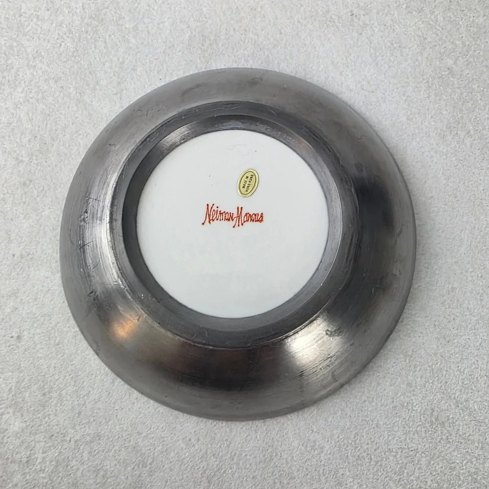 Neiman Marcus Vintage Imari Porcelain Pewter Encased Bowl Hong Kong Floral Gilt